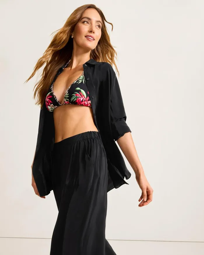 Tommy Bahama Beach Coverups Calypso Crepe Boyfriend Beach Shirt Black 8211 Women Tommy Bahama Beach Coverups Calypso Crepe Boyfriend Beach Shirt Black 8211 Women