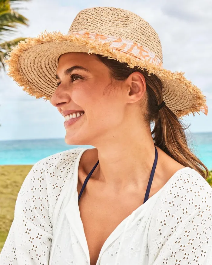 Tommy Bahama Hats and Caps Seaside Continental Raffia Hat Naturalcoral 8211 Women