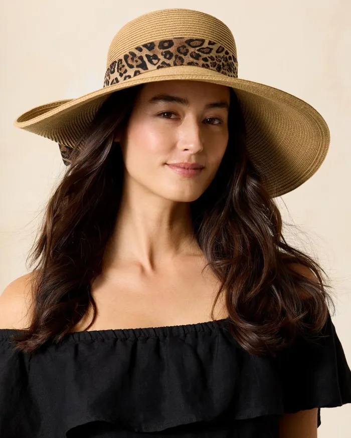 Tommy Bahama Hats and Caps UltraBraid Fold Back Bow Hat Leopard 8211 Women