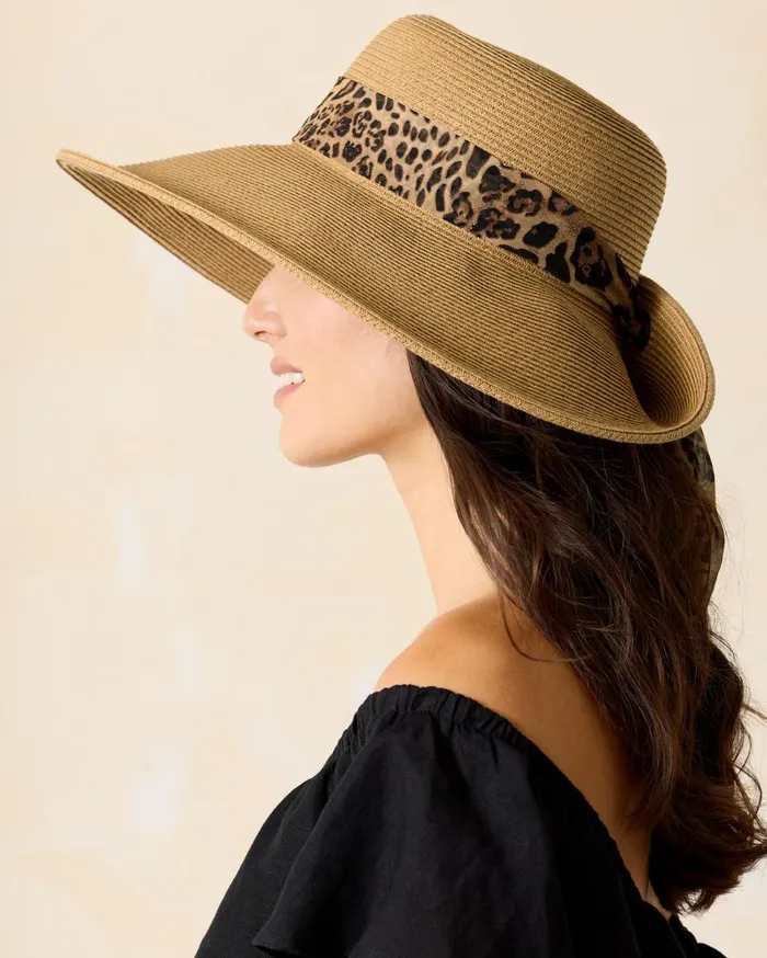 Tommy Bahama Hats and Caps UltraBraid Fold Back Bow Hat Leopard 8211 Women