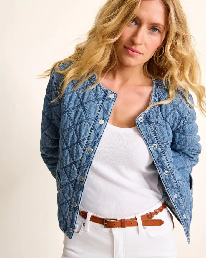 Tommy Bahama Jackets Quilted Cropped Denim Jacket Vintage Playa Wash 8211 Women