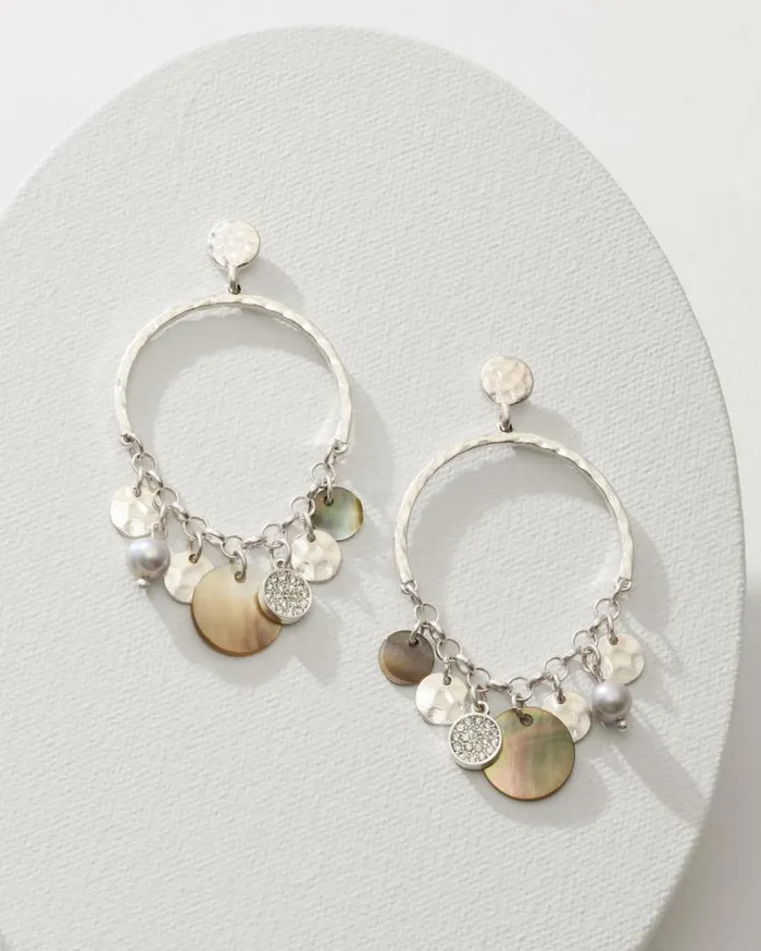 Tommy Bahama Jewelry Marco Island Shell And Mother Of Pearl Drop Hoop Earrings Silver 8211 Women