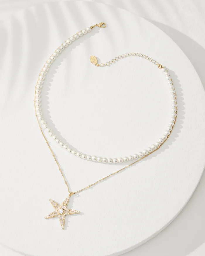 Tommy Bahama Jewelry Moments In Paradise Star Layered Pearl Necklace Gold 8211 Women