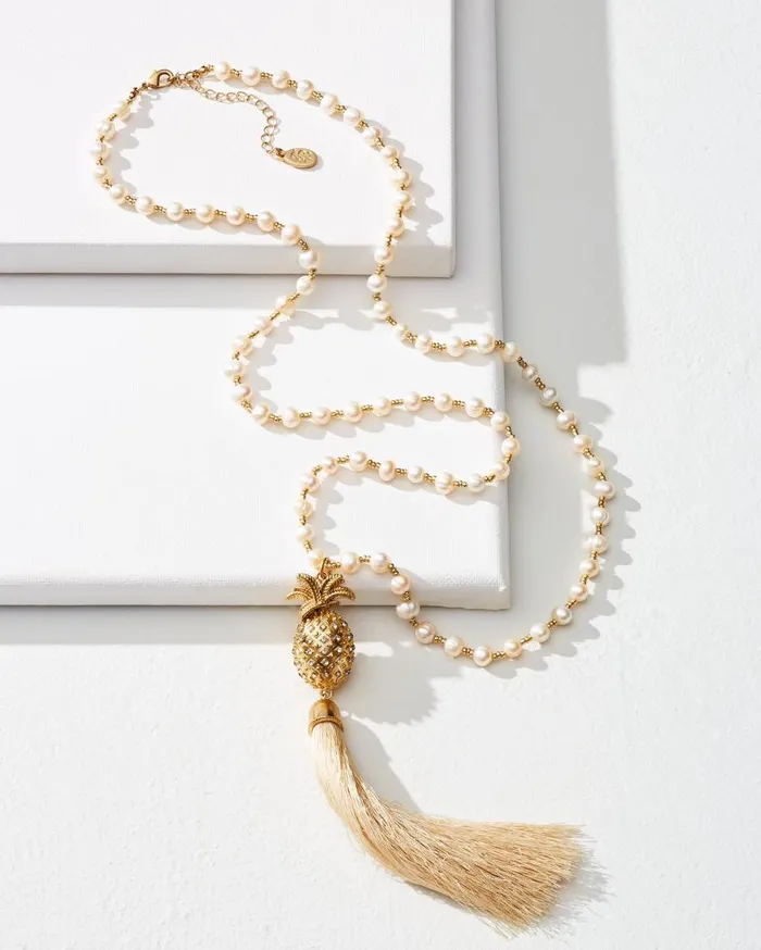 Tommy Bahama Jewelry Tropical Blooms Pearl Tassel Necklace Pearl 8211 Women