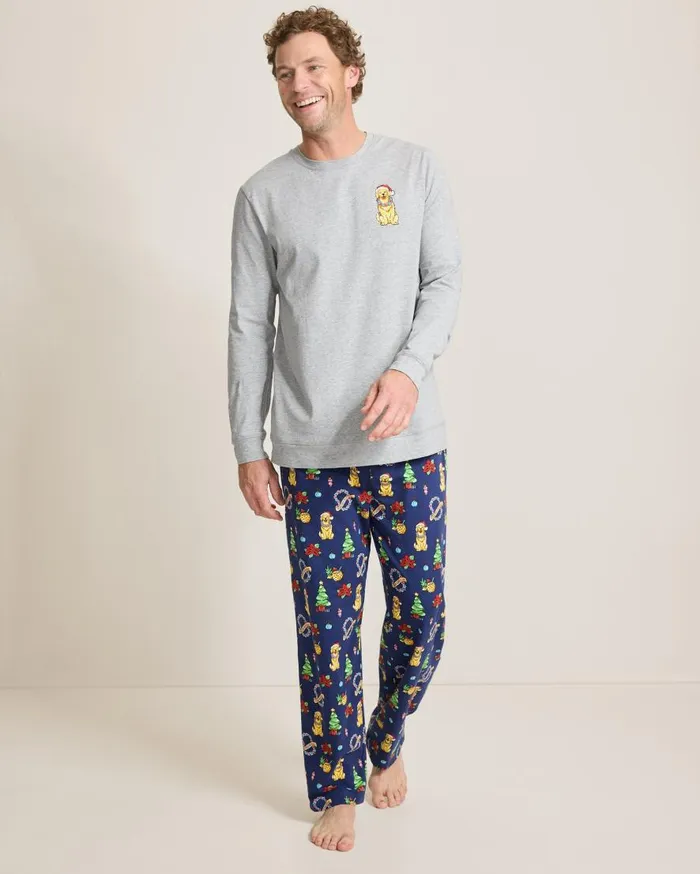 Tommy Bahama Loungewear and Pajamas Holiday Dog Long Sleeve and Pants Pajama Set Island Navy 8211 Men