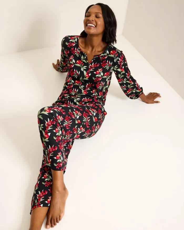 Tommy Bahama Sleepwear Jersey SplitNeck Long Sleeve and Pants Pajama Set Black Cherry 8211 Women Tommy Bahama Sleepwear Jersey SplitNeck Long Sleeve and Pants Pajama Set Black Cherry 8211 Women