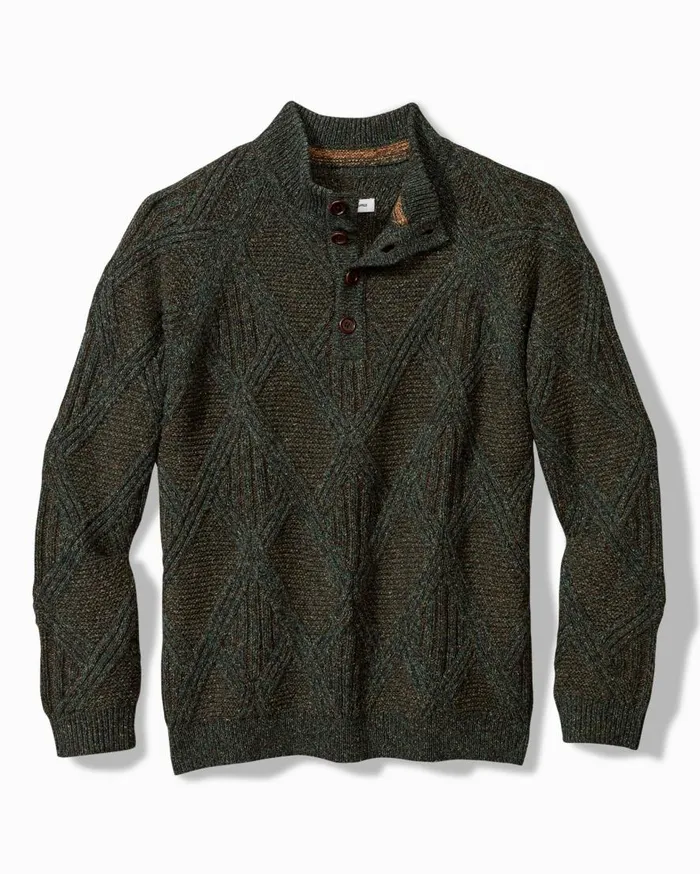 Tommy Bahama Sweaters Beachscape Cable ButtonMock Sweater Dark Loden 8211 Men