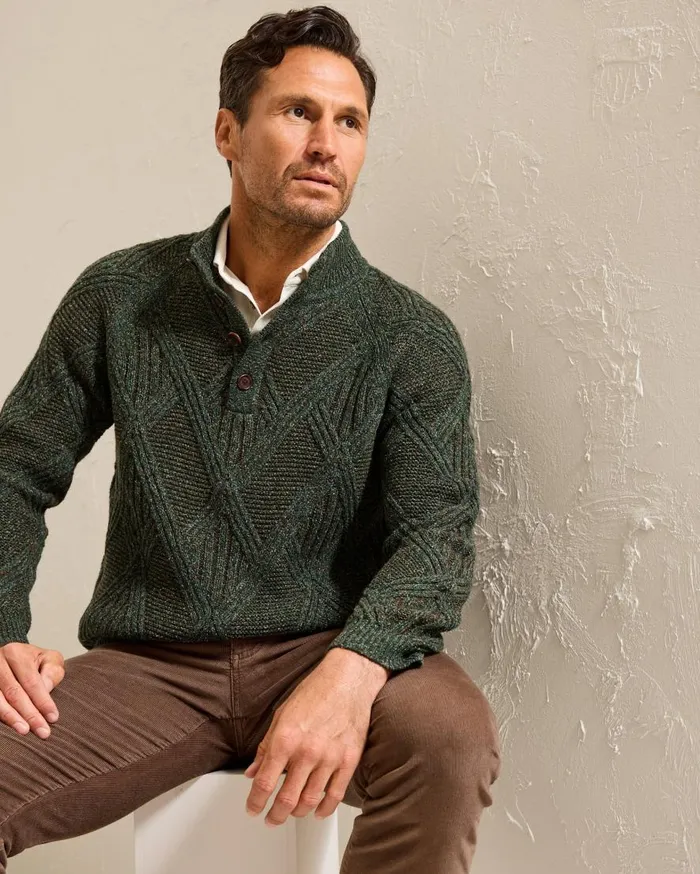Tommy Bahama Sweaters Beachscape Cable ButtonMock Sweater Dark Loden 8211 Men Tommy Bahama Sweaters Beachscape Cable ButtonMock Sweater Dark Loden 8211 Men