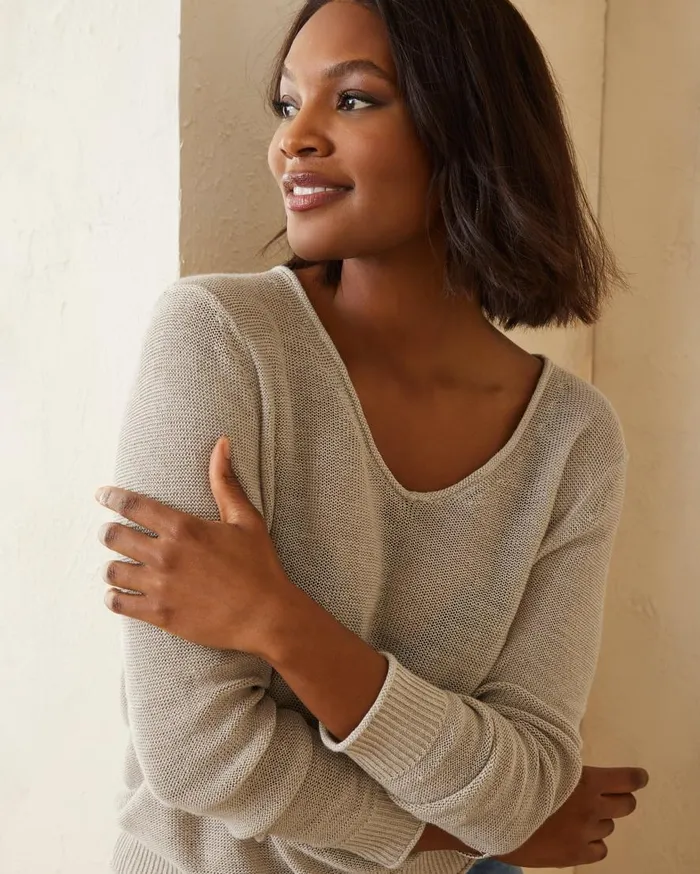 Tommy Bahama Tops and Shirts Cedar Linen LongSleeve VNeck Sweater Natural 8211 Women
