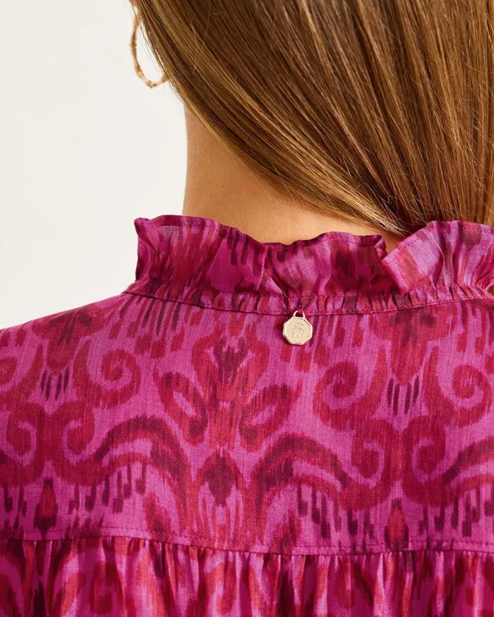 Tommy Bahama Tops and Shirts Seaside Ikat LongSleeve RuffleNeck Top Pink Papaya 8211 Women Tommy Bahama Tops and Shirts Seaside Ikat LongSleeve RuffleNeck Top Pink Papaya 8211 Women