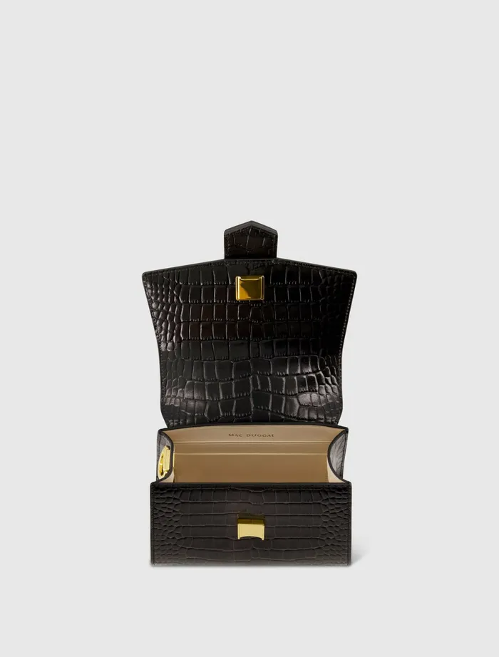Top Handle Bags Buckled Mini Croco Black Leather Handbag with Detachable Strap Black 8211 Mac Duggal Women