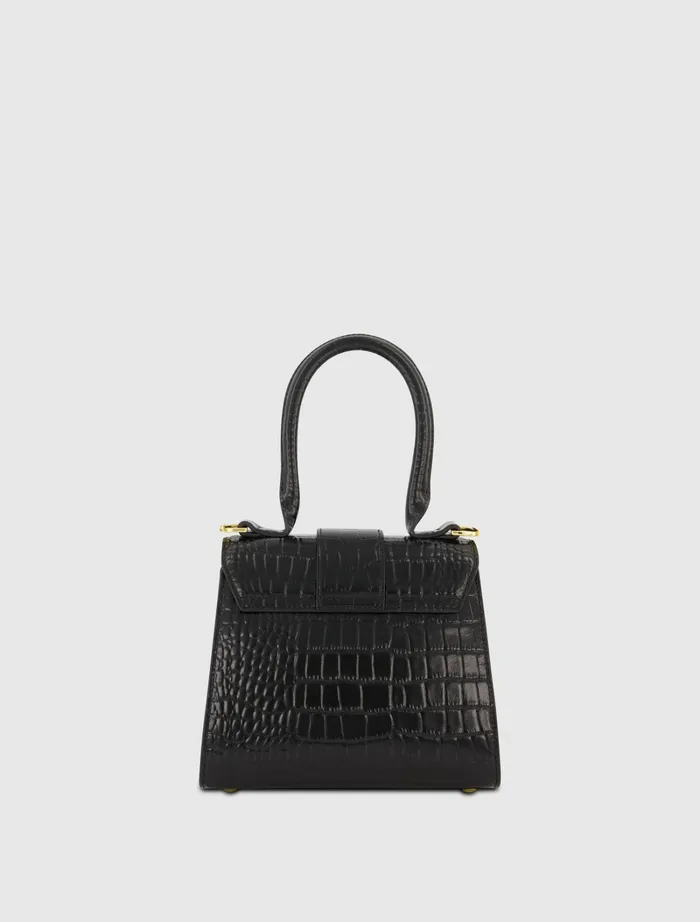 Top Handle Bags Buckled Mini Croco Black Leather Handbag with Detachable Strap Black 8211 Mac Duggal Women