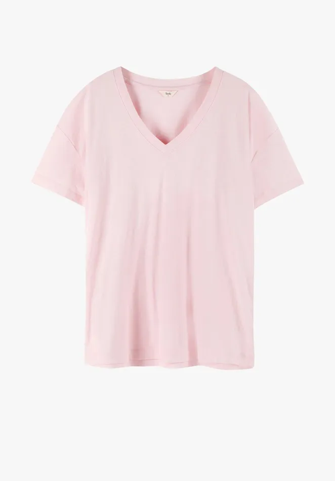 Tops and TShirts Women Hush Deep V Linen Blend Tee Soft Pink