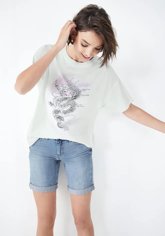 Tops and TShirts Women Hush Dragon Sun Boyfriend TShirt White