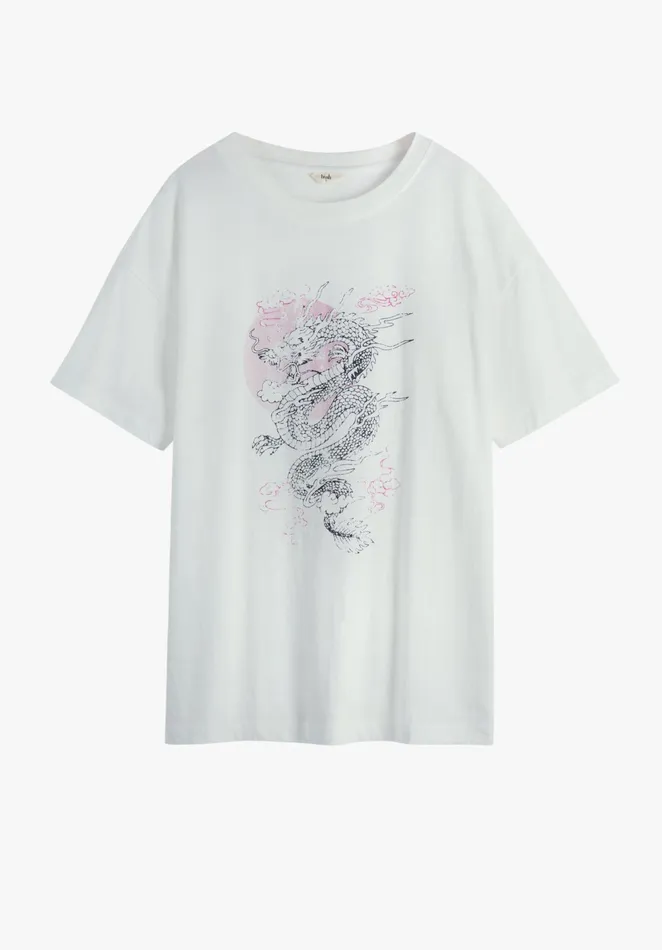 Tops and TShirts Women Hush Dragon Sun Boyfriend TShirt White