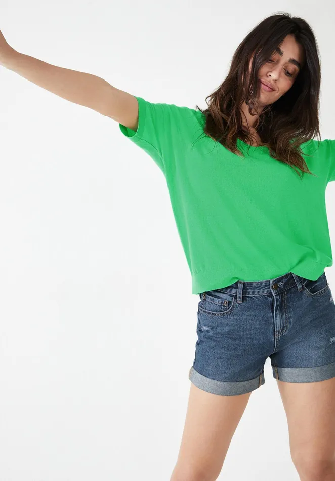 Tops and TShirts Women Hush Fern Linen Blend Knitted TShirt Snooker Green