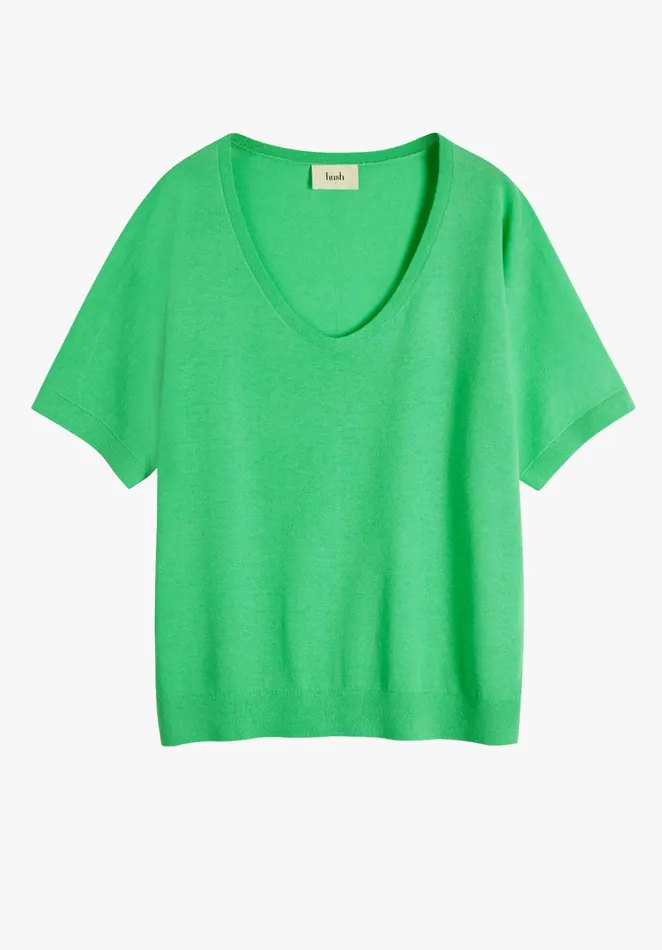 Tops and TShirts Women Hush Fern Linen Blend Knitted TShirt Snooker Green
