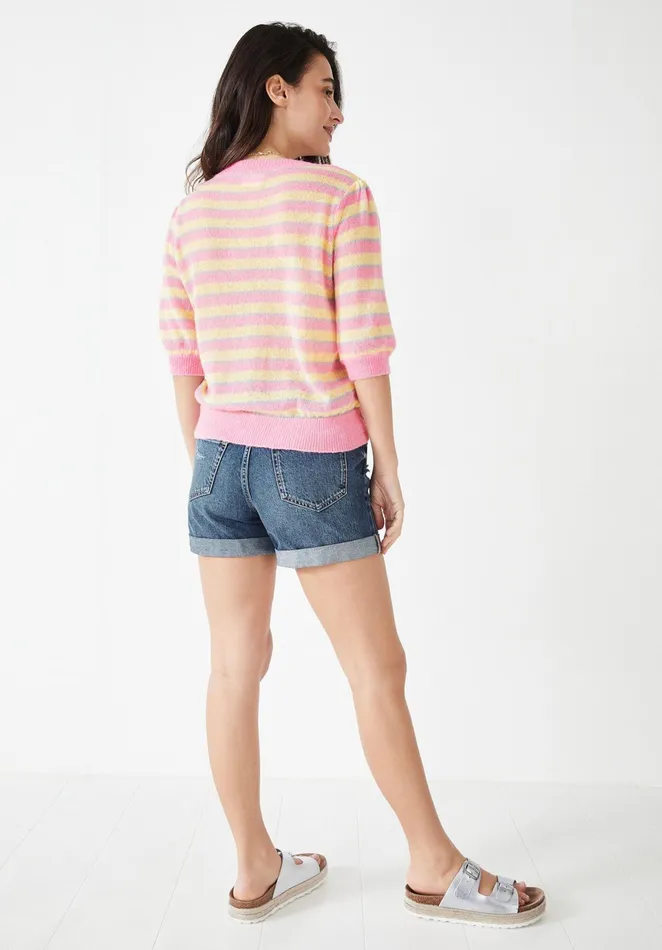 Tops and TShirts Women Hush Flori Striped Knitted TShirt Soft Pinkyellowblue