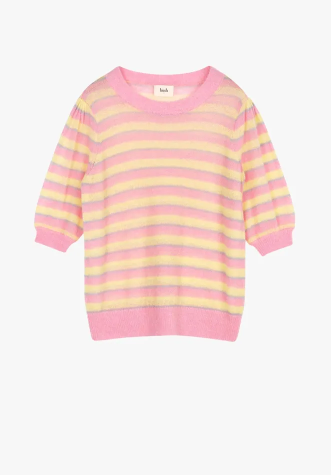 Tops and TShirts Women Hush Flori Striped Knitted TShirt Soft Pinkyellowblue