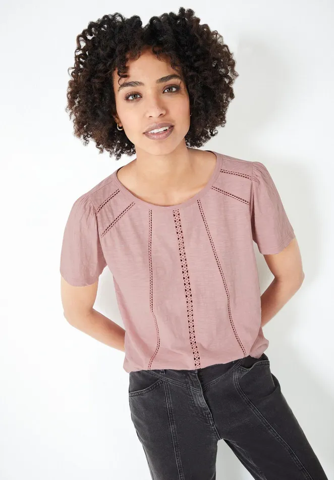 Tops and TShirts Women Hush Hani Ladder Lace TShirt Blush Pink