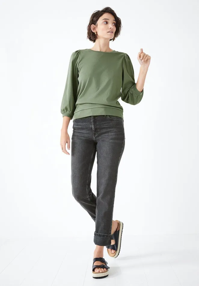 Tops and TShirts Women Hush Mimi Puff Sleeve TShirt Khaki Green