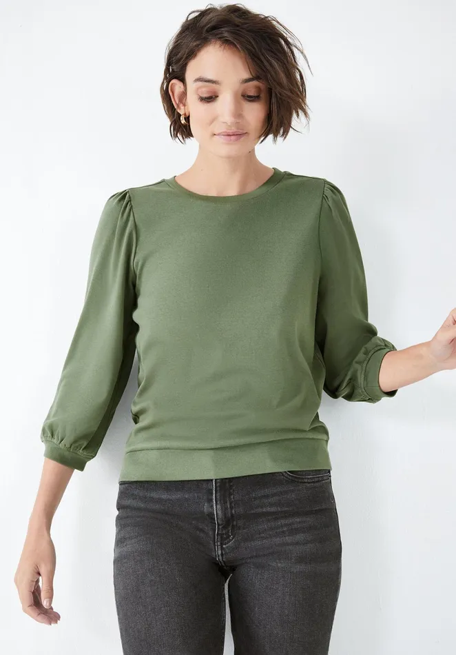 Tops and TShirts Women Hush Mimi Puff Sleeve TShirt Khaki Green