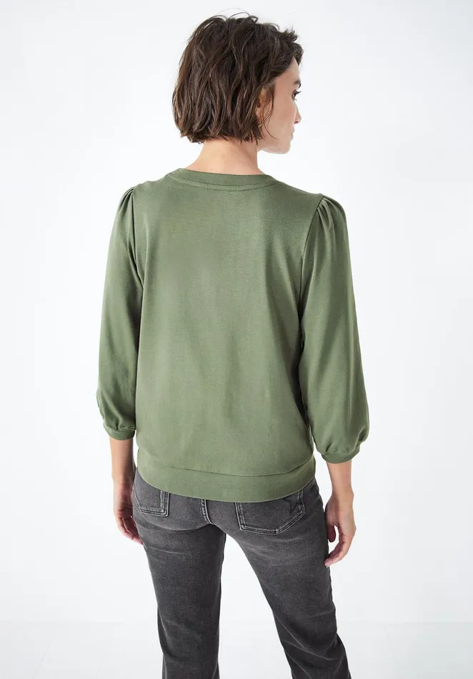 Tops and TShirts Women Hush Mimi Puff Sleeve TShirt Khaki Green
