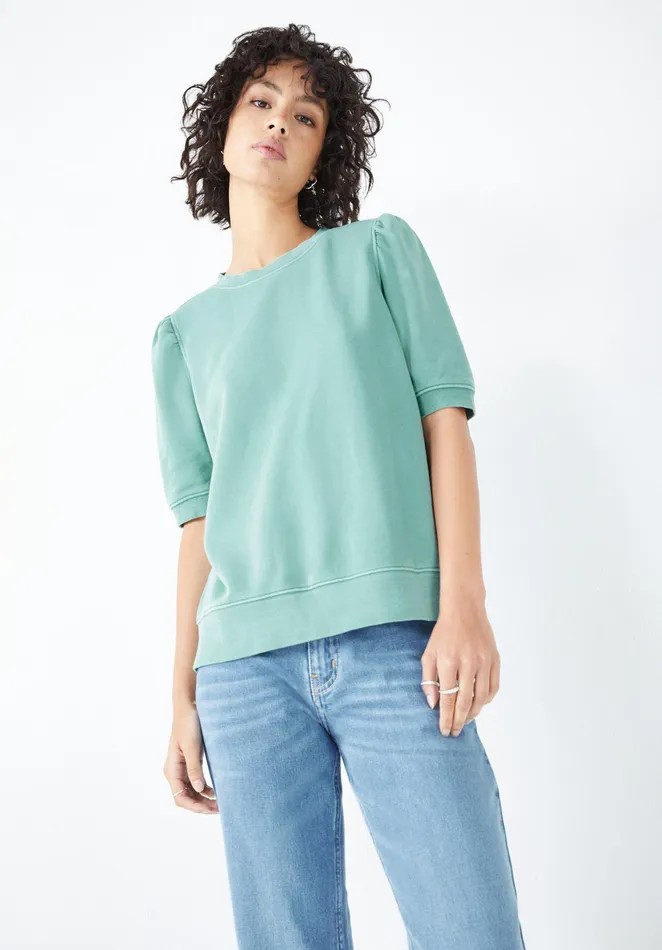 Tops and TShirts Women Hush Phoebee Puff Sleeve Sweatshirt Iceberg Green