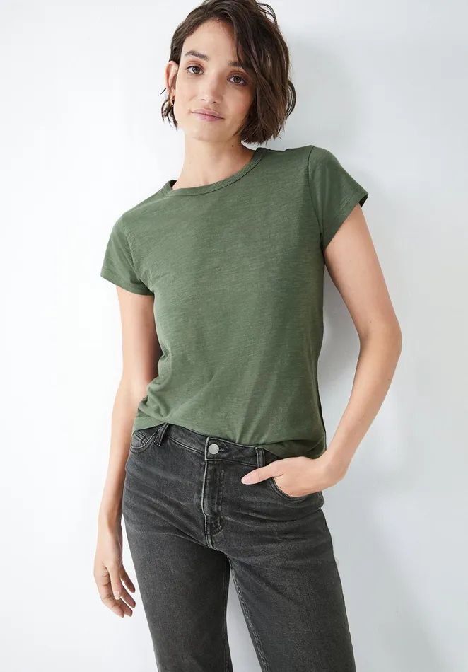 Tops and TShirts Women Hush Slim Fit Crew Tee Khaki Green