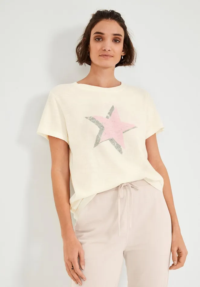 Tops and TShirts Women Hush Star Shadow Relaxed TShirt Off Whitepink