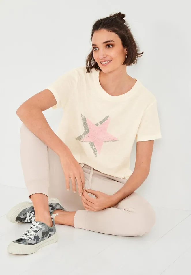 Tops and TShirts Women Hush Star Shadow Relaxed TShirt Off Whitepink