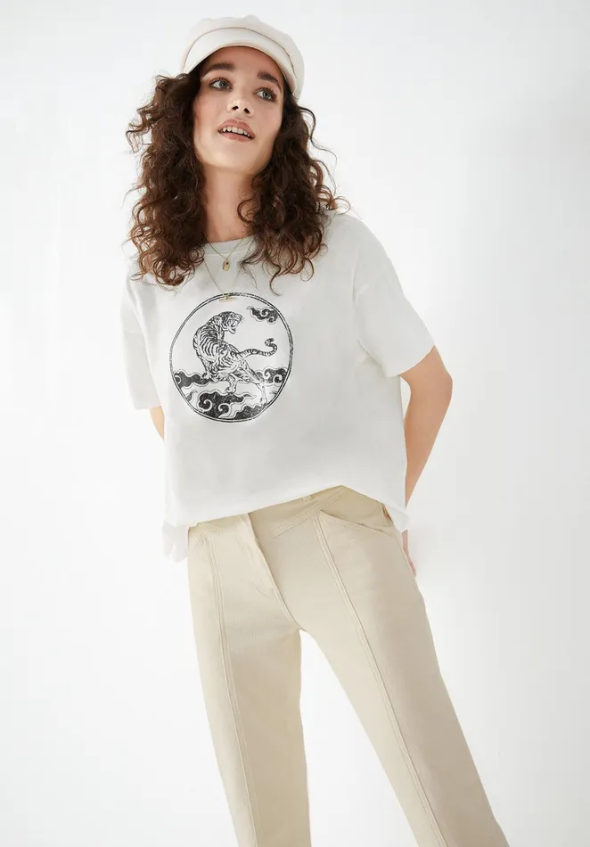 Tops and TShirts Women Hush Tiger Boyfriend TShirt Off White