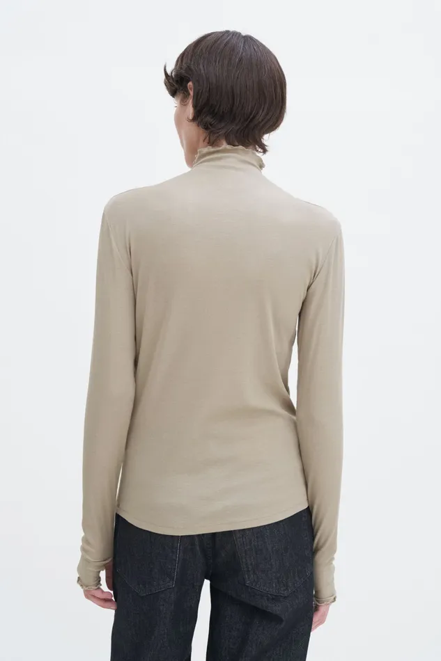 Tops and TShirts Women Rib Mock Neck Top Moss Grey filippak