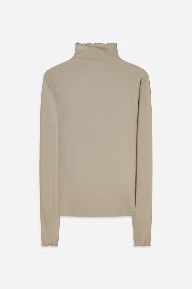 Tops and TShirts Women Rib Mock Neck Top Moss Grey filippak