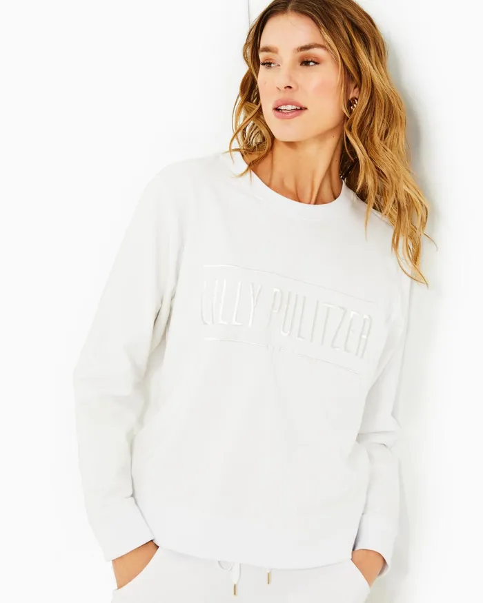 Tops Women Lilly Pulitzer Ballad Oversized Sweatshirt Resort White Lilly Pulitzer Embroidery Tops Women Lilly Pulitzer Ballad Oversized Sweatshirt Resort White Lilly Pulitzer Embroidery