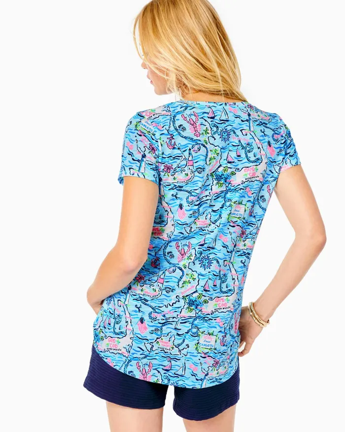 Tops Women Lilly Pulitzer Etta VNeck Top Bali Blue Lilly Loves Cape Cod