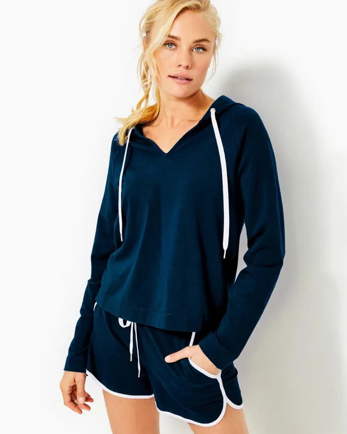 Tops Women Lilly Pulitzer Kiawah Long Sleeve Hoodie Aegean Navy Tops Women Lilly Pulitzer Kiawah Long Sleeve Hoodie Aegean Navy