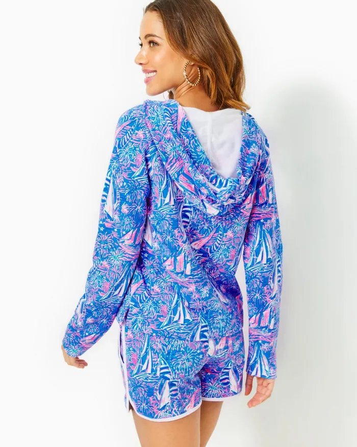 Tops Women Lilly Pulitzer Kiawah Long Sleeve Hoodie Boca Blue Its A Sailabration