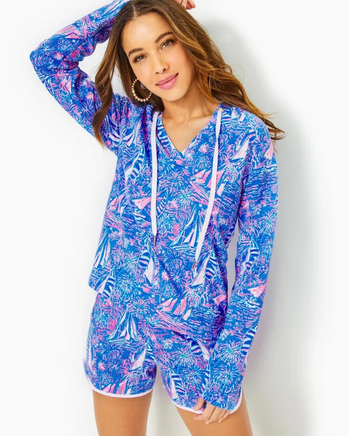 Tops Women Lilly Pulitzer Kiawah Long Sleeve Hoodie Boca Blue Its A Sailabration Tops Women Lilly Pulitzer Kiawah Long Sleeve Hoodie Boca Blue Its A Sailabration