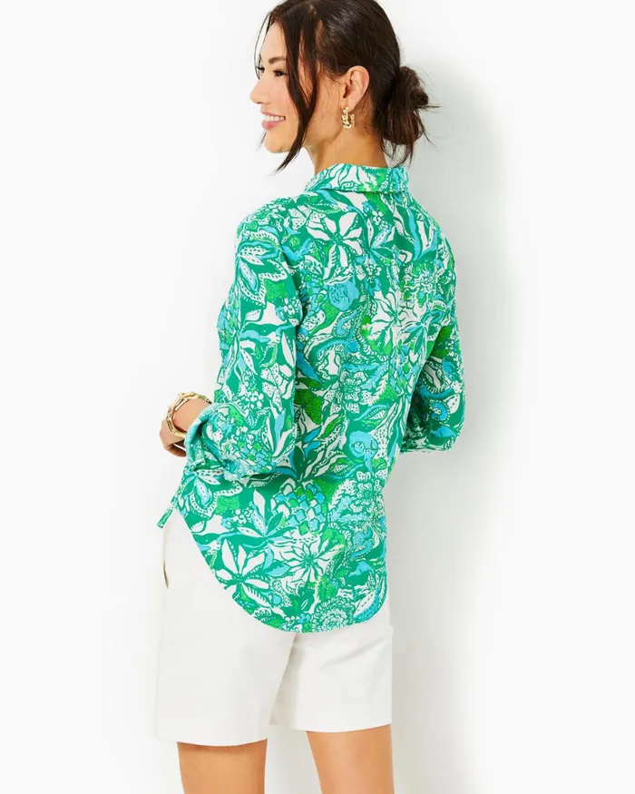 Tops Women Lilly Pulitzer Sea View Linen Button Down Top Botanical Green Safari Sangria Tops Women Lilly Pulitzer Sea View Linen Button Down Top Botanical Green Safari Sangria