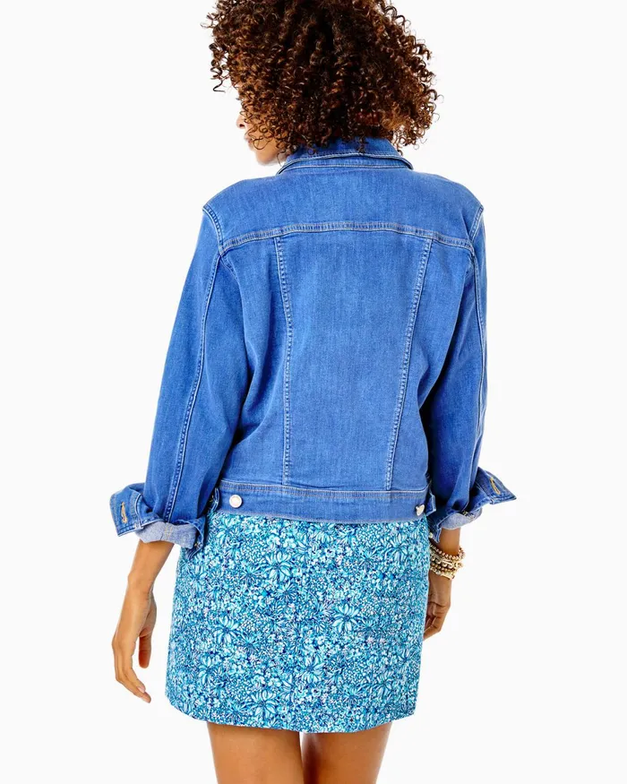 Tops Women Lilly Pulitzer Seaspray Denim Jacket Caribbean Blues Wash