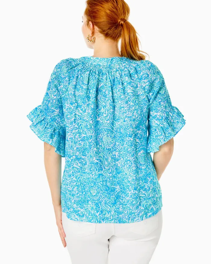 Tops Women Lilly Pulitzer Tayla Short Sleeve Linen Top Resort White Took Me By Sunrise Tops Women Lilly Pulitzer Tayla Short Sleeve Linen Top Resort White Took Me By Sunrise