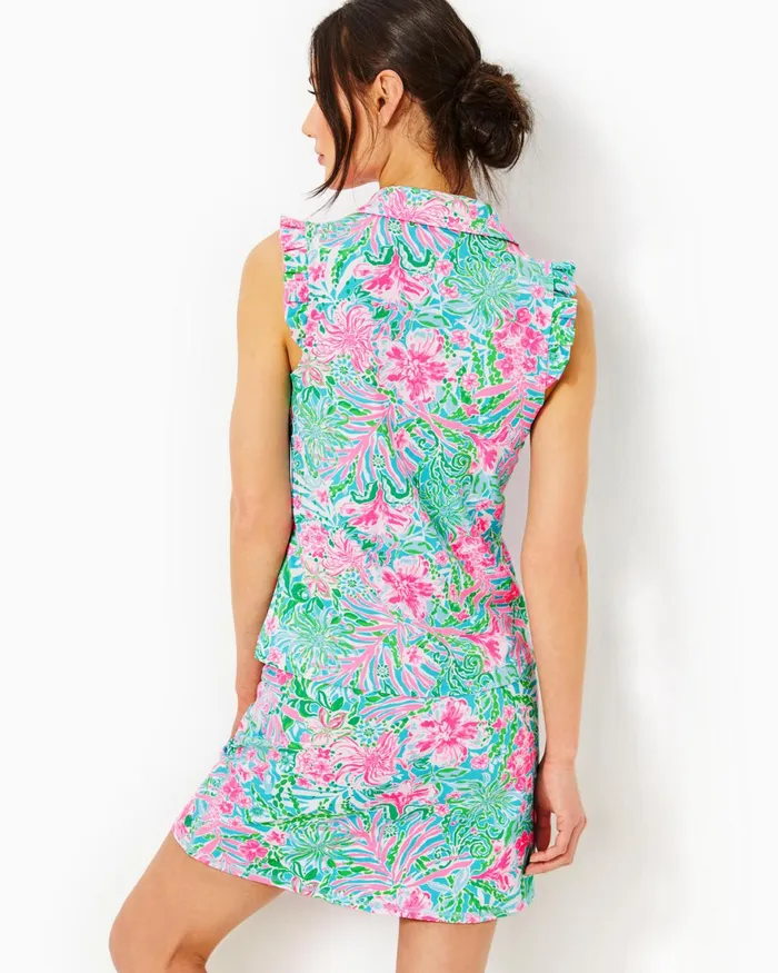 Tops Women Lilly Pulitzer UPF 50 Luxletic Frida Sleeveless Ruffle Polo Top Amalfi Blue Leaf It Wild Tops Women Lilly Pulitzer UPF 50 Luxletic Frida Sleeveless Ruffle Polo Top Amalfi Blue Leaf It Wild