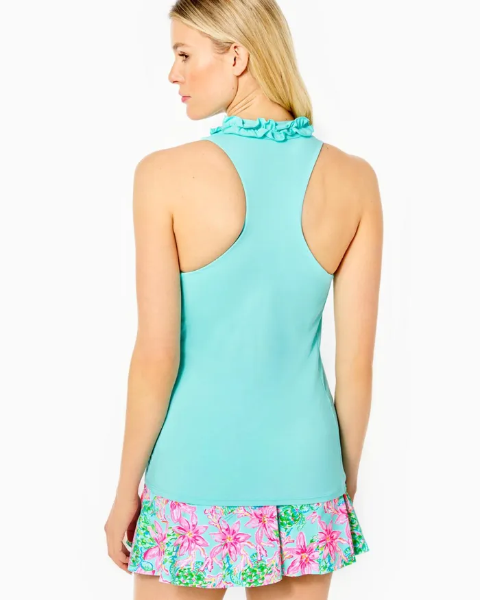 Tops Women Lilly Pulitzer UPF 50 Luxletic Lakelyn Ruffle Bra Polo Surf Blue