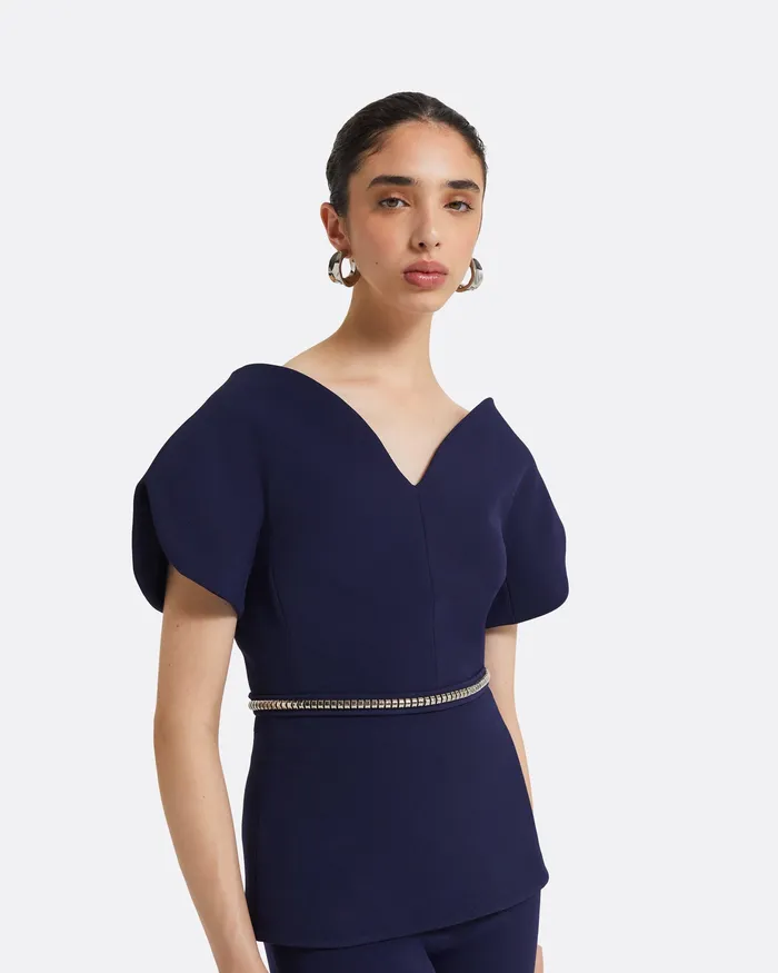 Tops Women Safiyaa Finty Azurite Blue Top With Embroidered Belt Azurite Blue