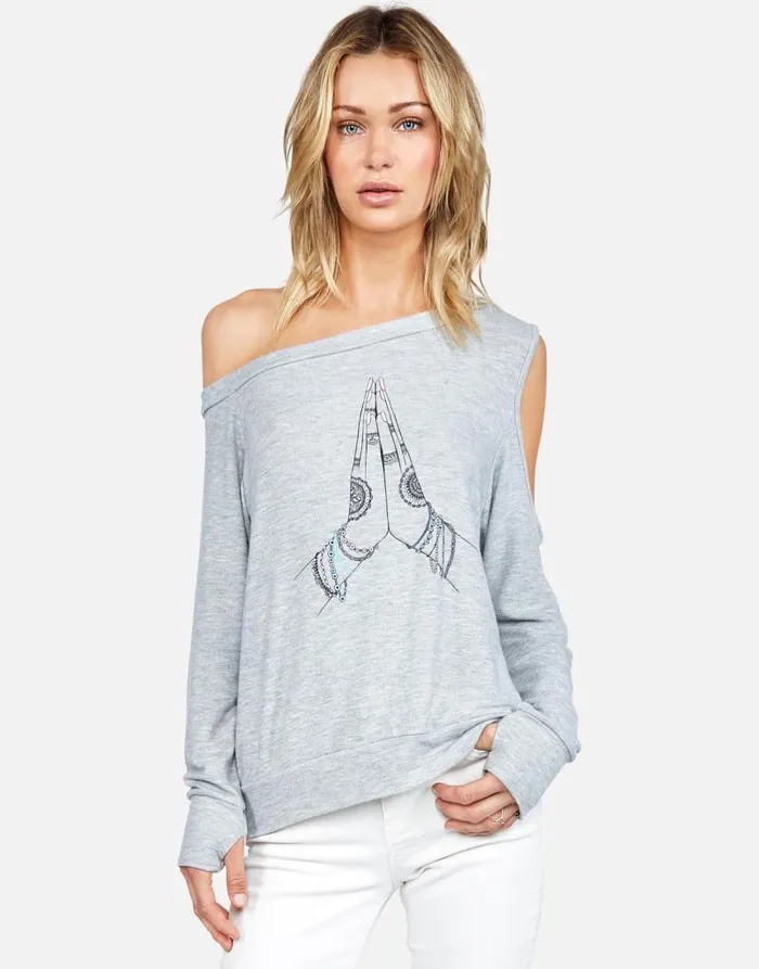 Trinidy Prayer Hands Heather Grey Women Lauren Moshi Long Sleeve