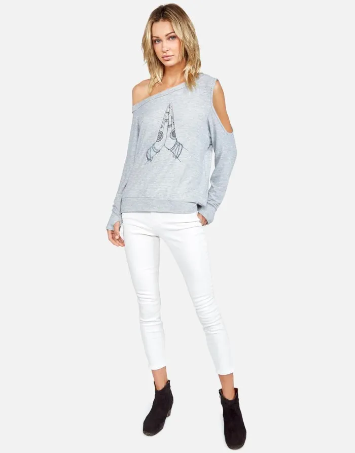 Trinidy Prayer Hands Heather Grey Women Lauren Moshi Long Sleeve