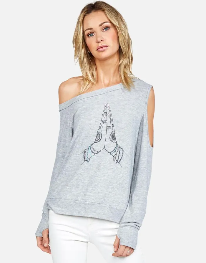 Trinidy Prayer Hands Heather Grey Women Lauren Moshi Long Sleeve