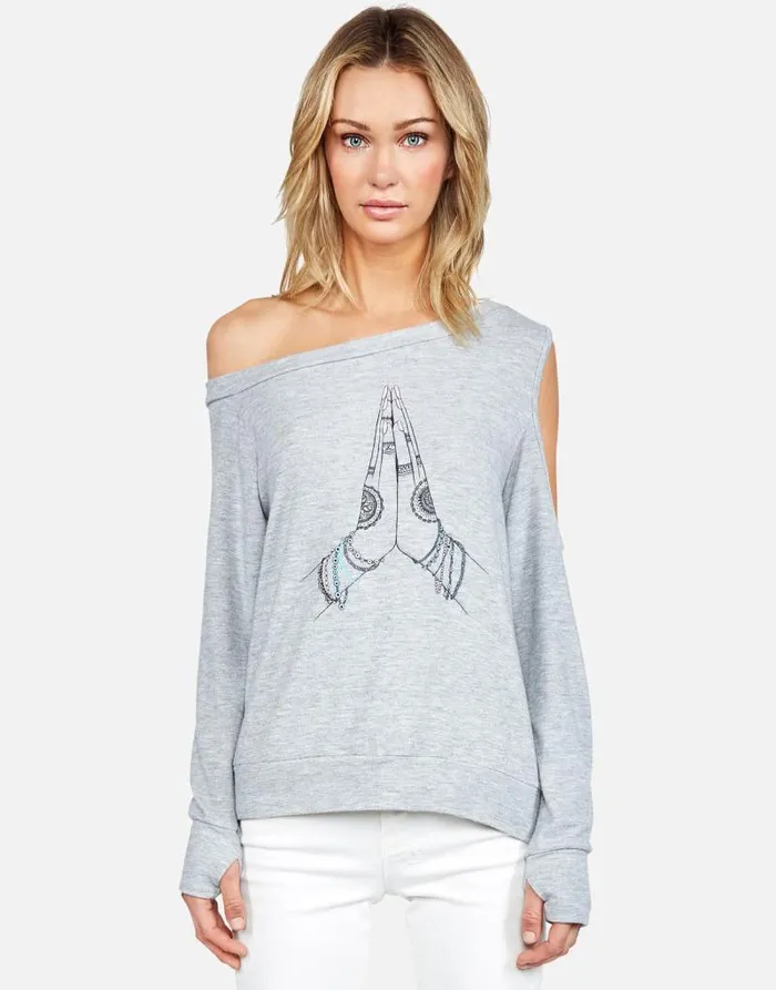 Trinidy Prayer Hands Heather Grey Women Lauren Moshi Long Sleeve