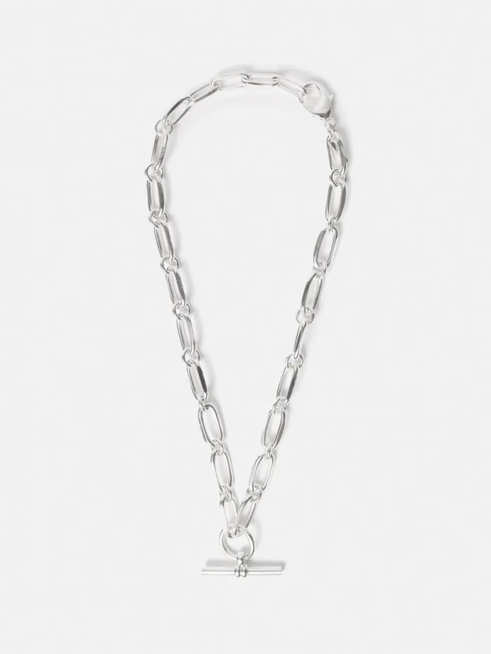 Trombone Link Chain Necklace Silver Women Jigsaw Jewellery